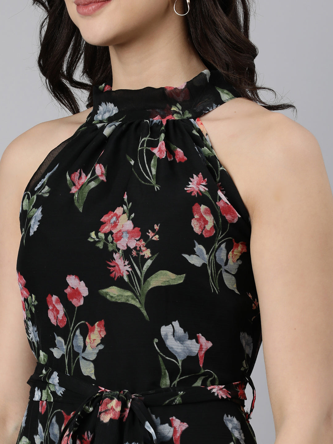 Fit & Flare Dress – Black Printed Chiffon | Souchii