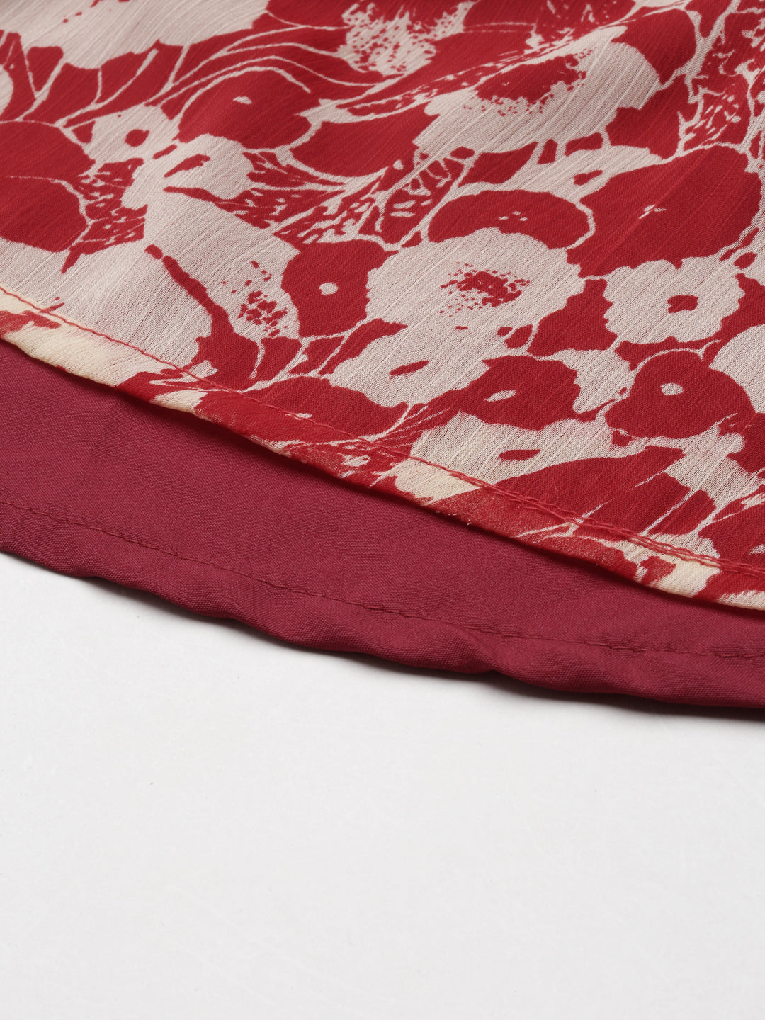 Midi Dress – Red & White Floral Printed A-Line | Souchii