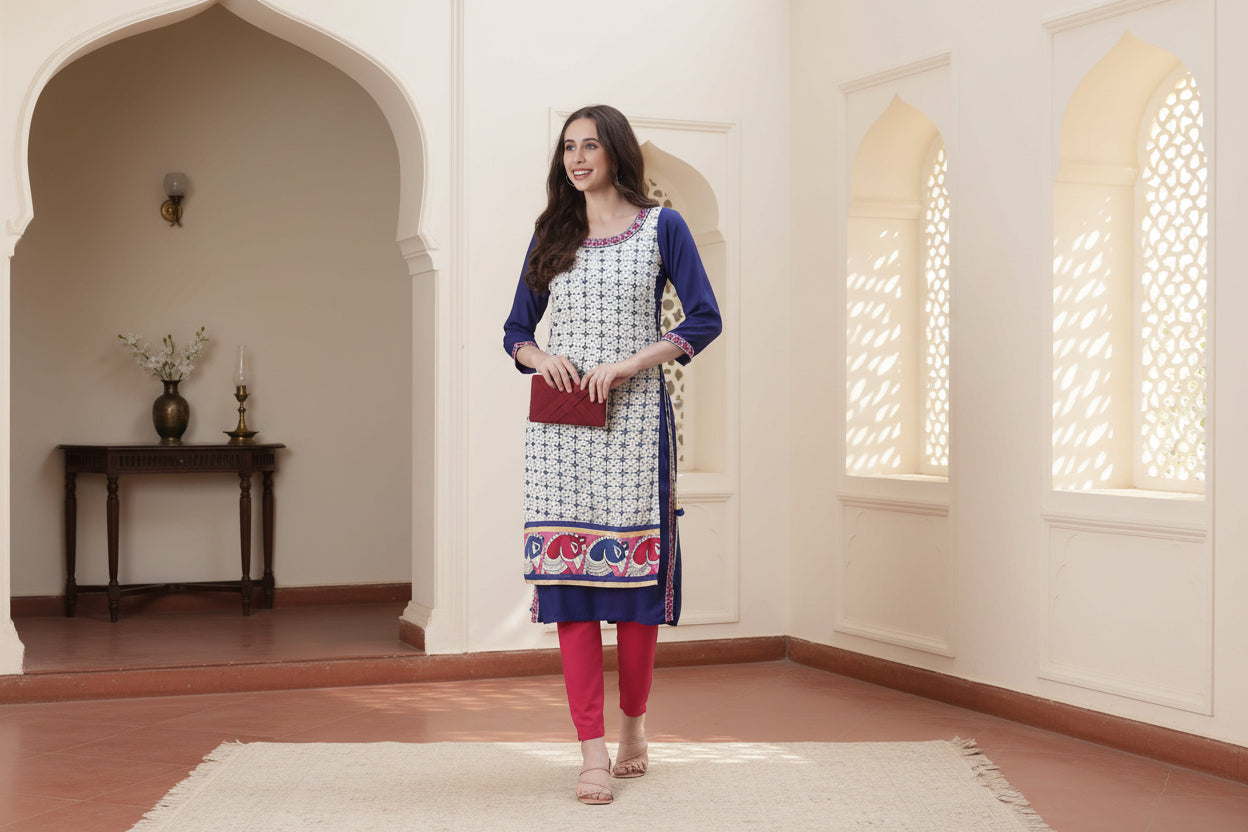 Blue Embroidered Aari Work Double Layered Kurta | Souchii