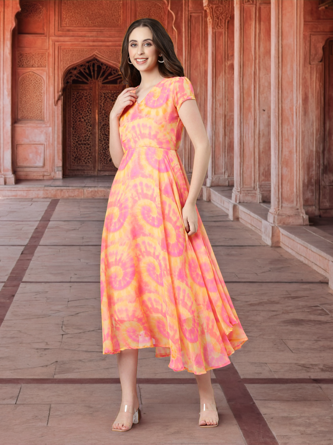 Fit & Flare Dress – Pink & Yellow Tie-Dye | Souchii