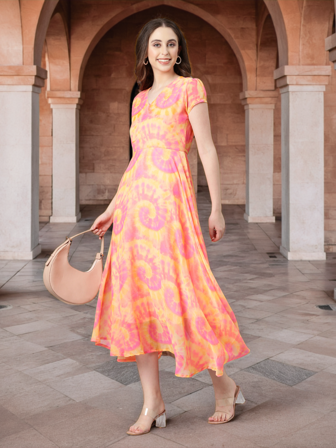 Fit & Flare Dress – Pink & Yellow Tie-Dye | Souchii