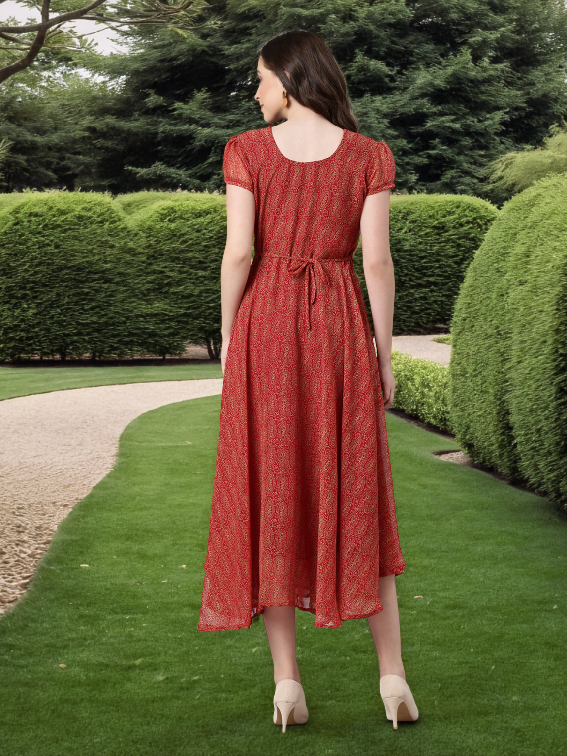 Fit & Flare Dress – Red Abstract Printed | Souchii