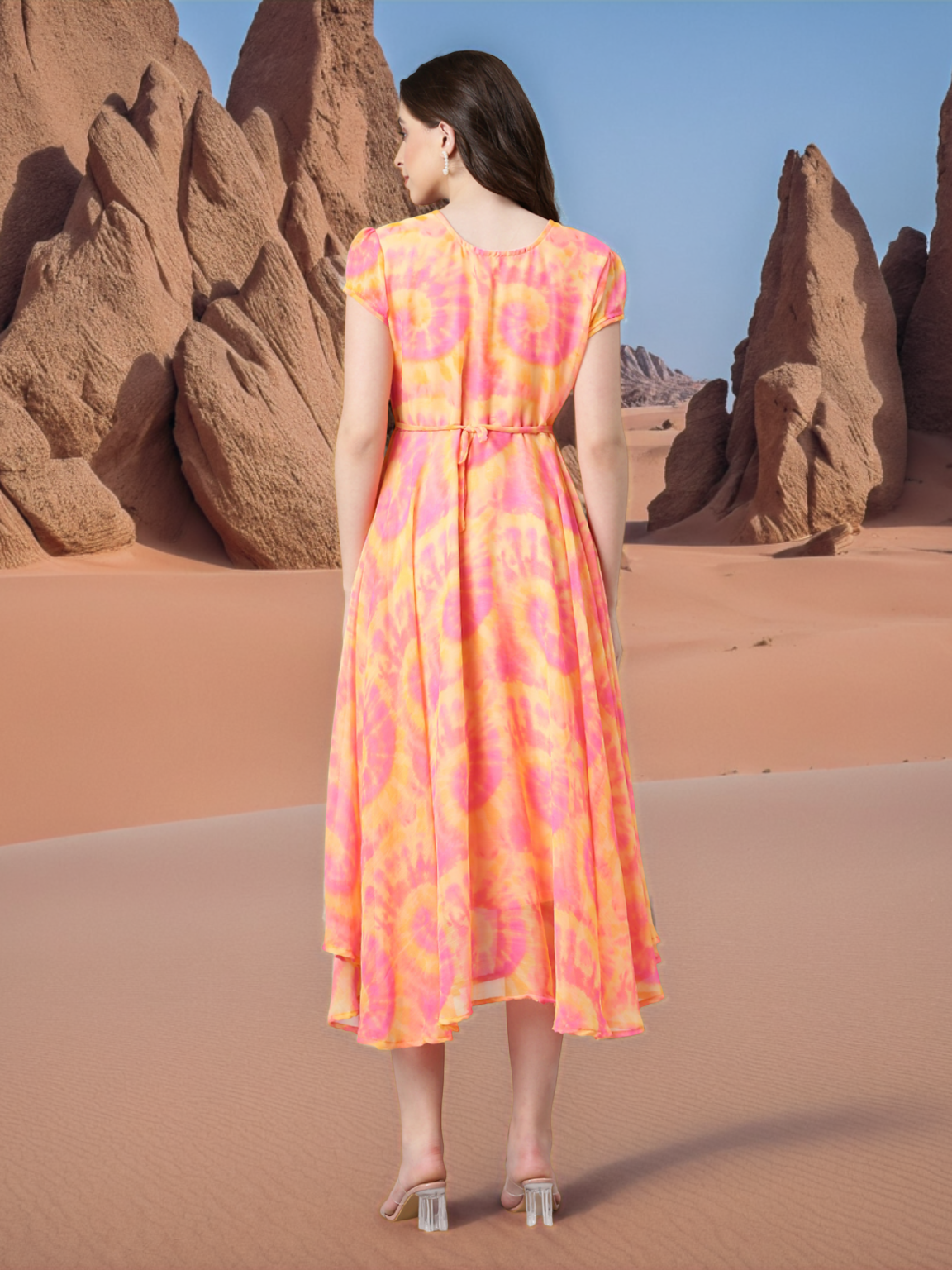 Fit & Flare Dress – Pink & Yellow Tie-Dye | Souchii