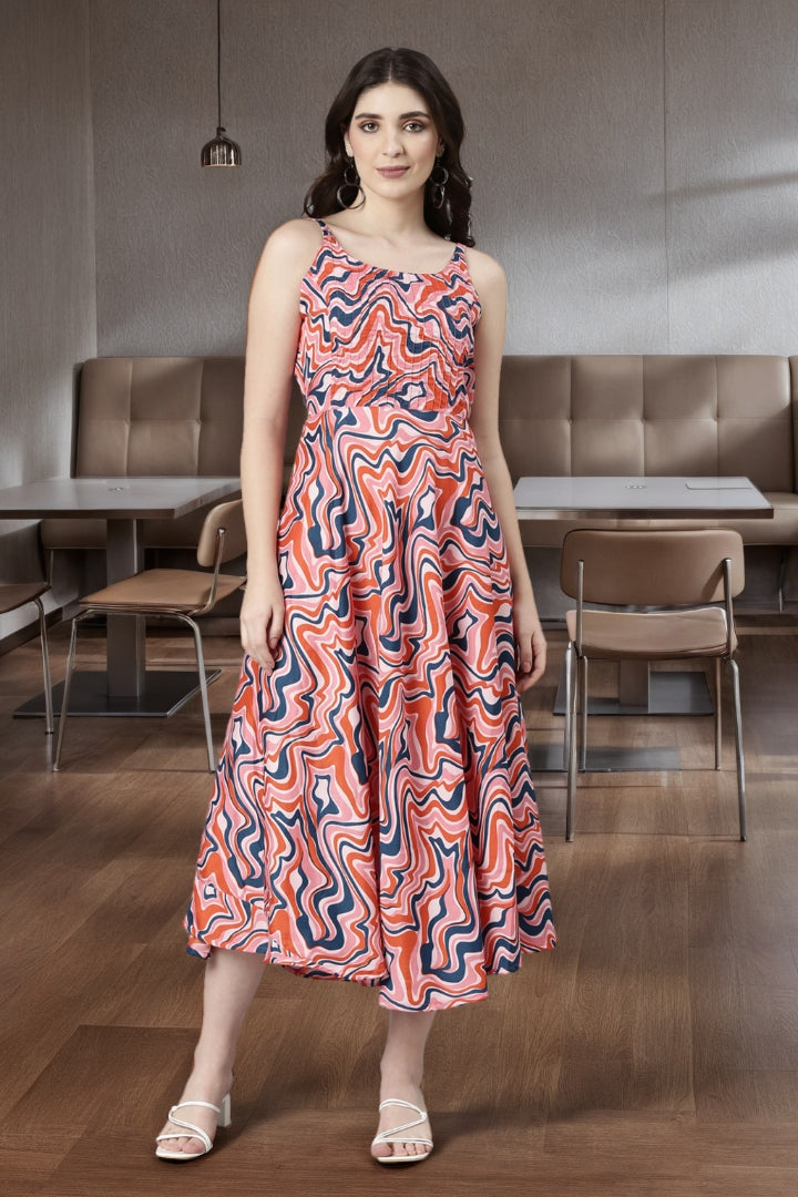 Souchii Multicolour Abstract Print Fit & Flare Midi Dress