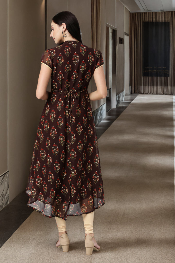 Dress – Brown & Red Floral Printed Chiffon | Souchii