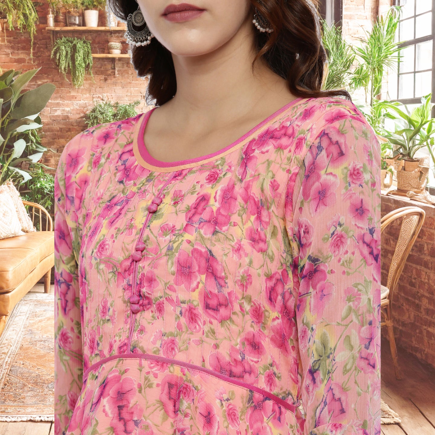 Fit & Flare Dress – Pink & Yellow Floral with High-Low Hem | Souchii