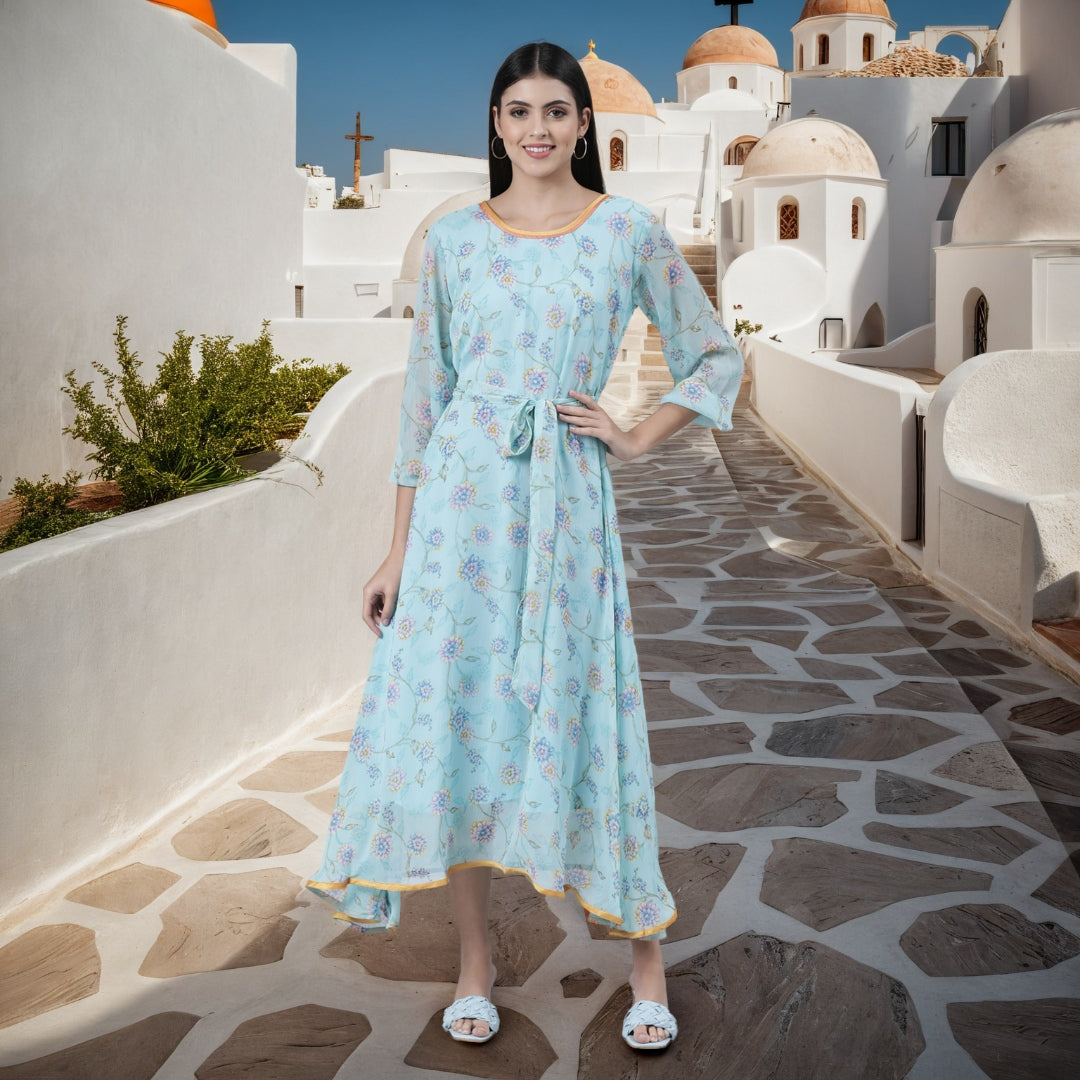 Blue Floral Chiffon Maxi Dress for Women – Souchii