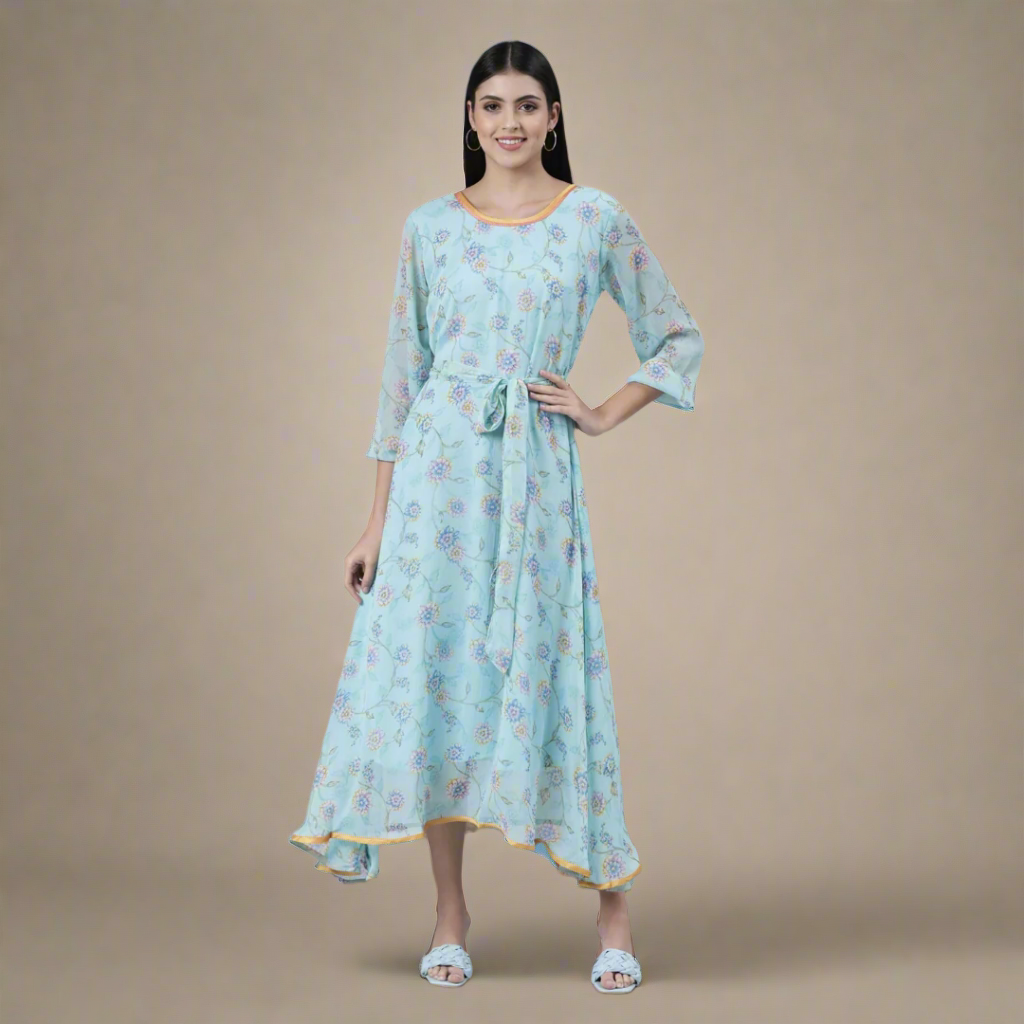Blue Floral Chiffon Maxi Dress for Women – Souchii