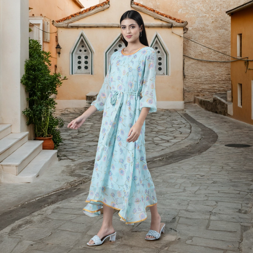 Blue Floral Chiffon Maxi Dress for Women – Souchii