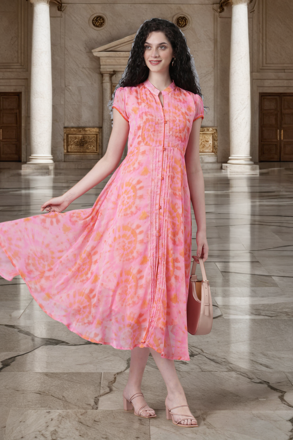 Ethnic Dress – Bright Pink Abstract Print Princess Line A-line | Souchii