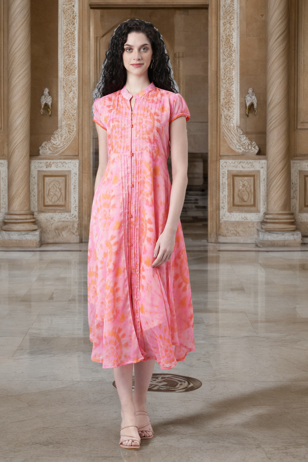 Ethnic Dress – Bright Pink Abstract Print Princess Line A-line | Souchii