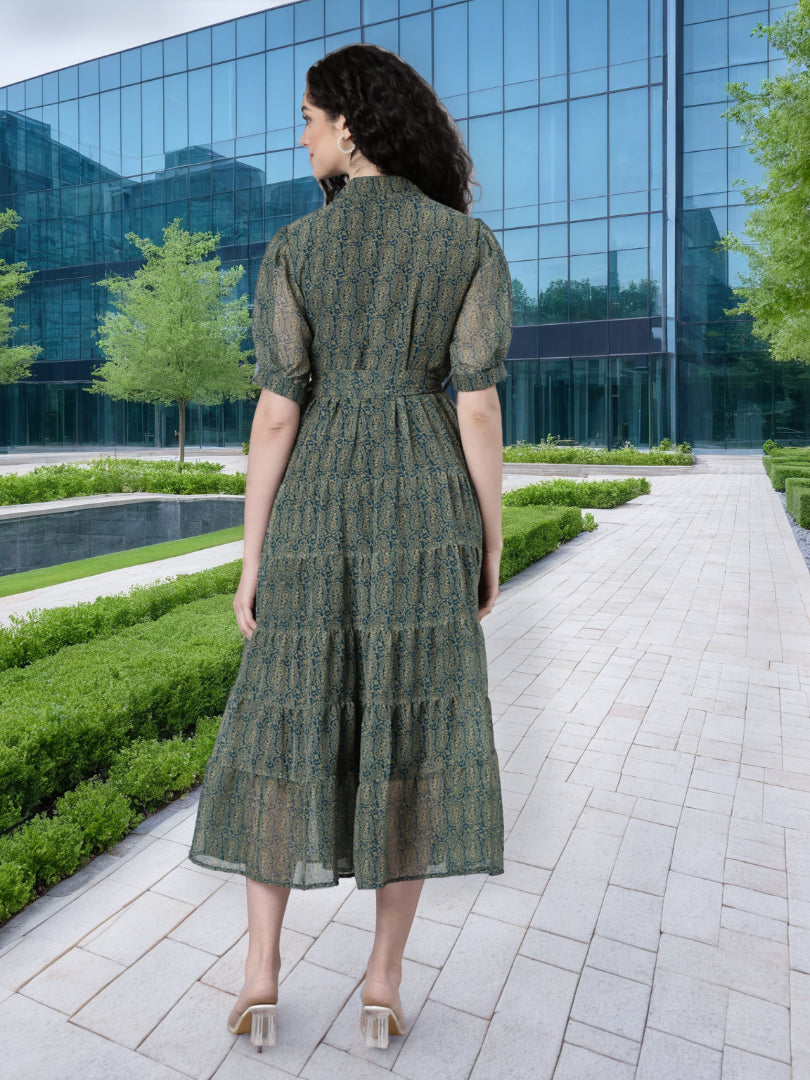 Maxi Dress – Green & Blue Ethnic Printed | Souchii