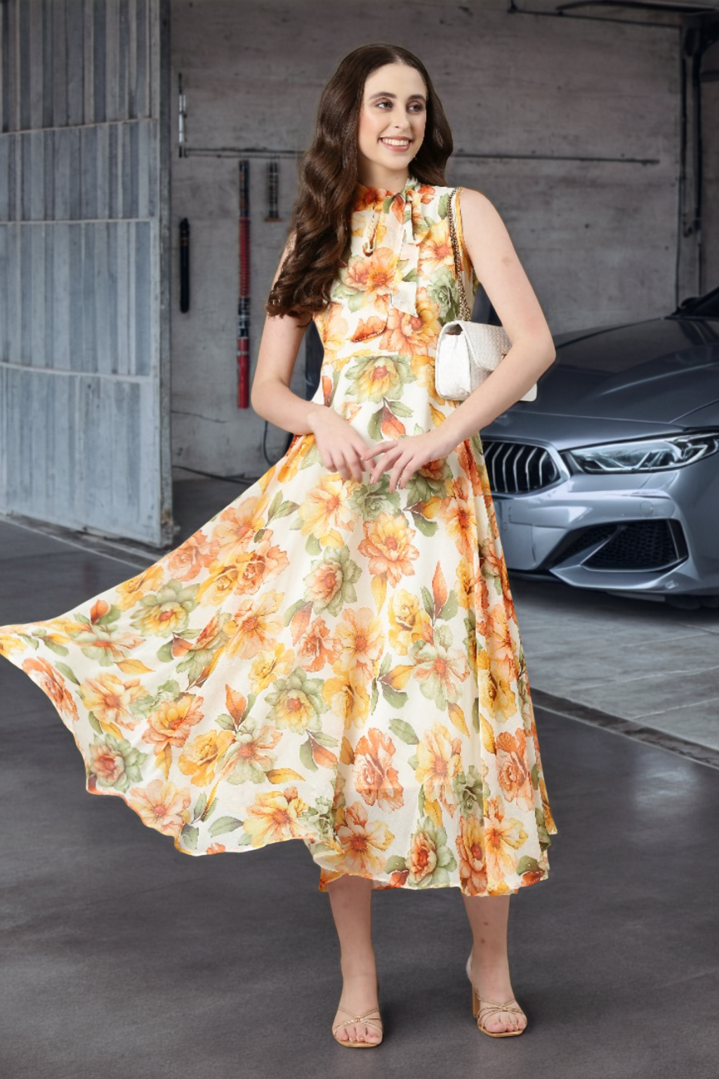 Fit & Flare Dress – Floral Elegance Sleeveless | Souchii