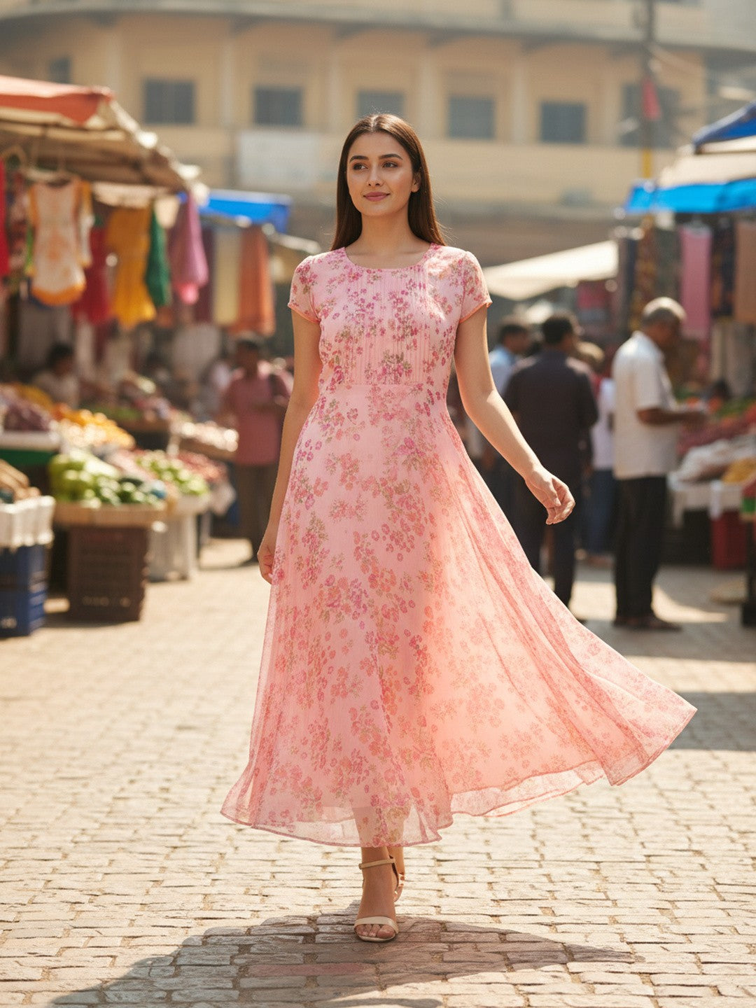 Floral Pink Maxi Flare Dress | Souchii