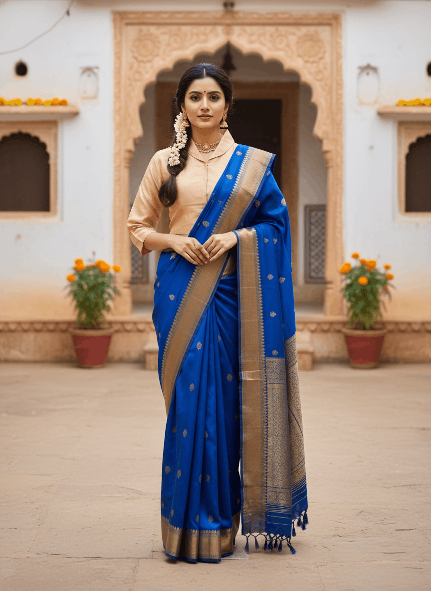 Souchii Beige Raw Dupion Silk Crop Saree Blouse with Mandarin Collar