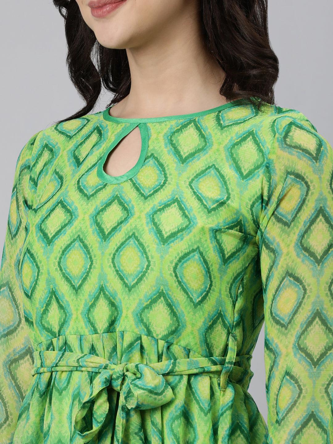 Maxi Dress – Green Abstract Printed Fit & Flare | Souchii