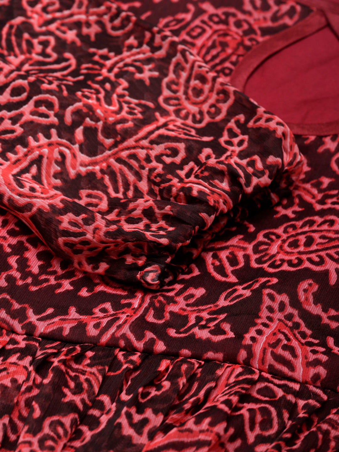 Fit & Flare Dress – Maroon Floral Print Empire Line | Souchii