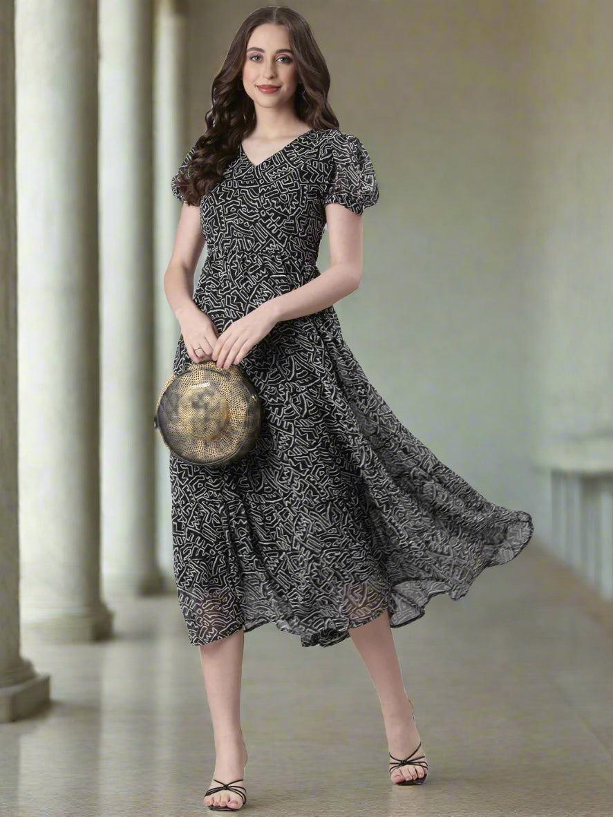 Black Patterned Dress | Souchii