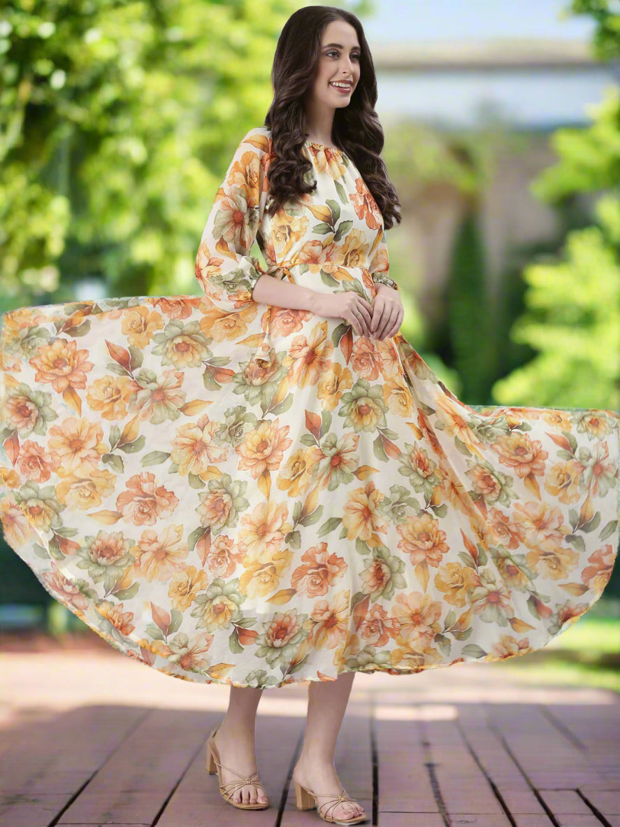 White Floral Fit & Flare Midi Dress | Souchii