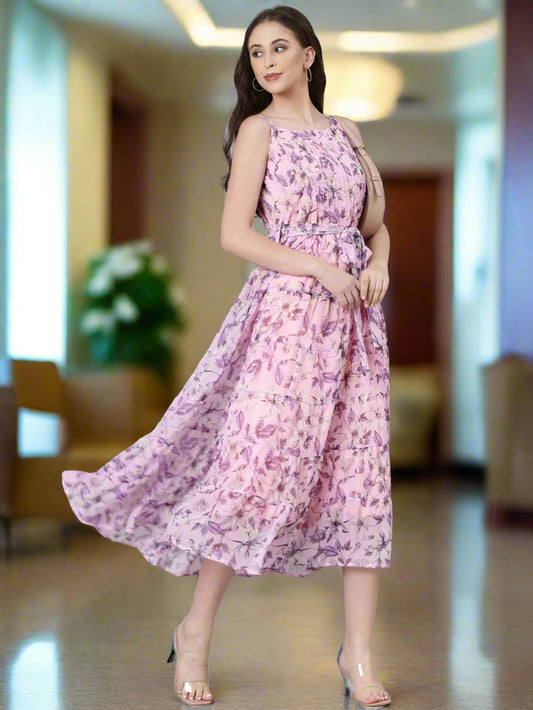 Maxi Dress – Lavender Floral Print Fit & Flare | Souchii