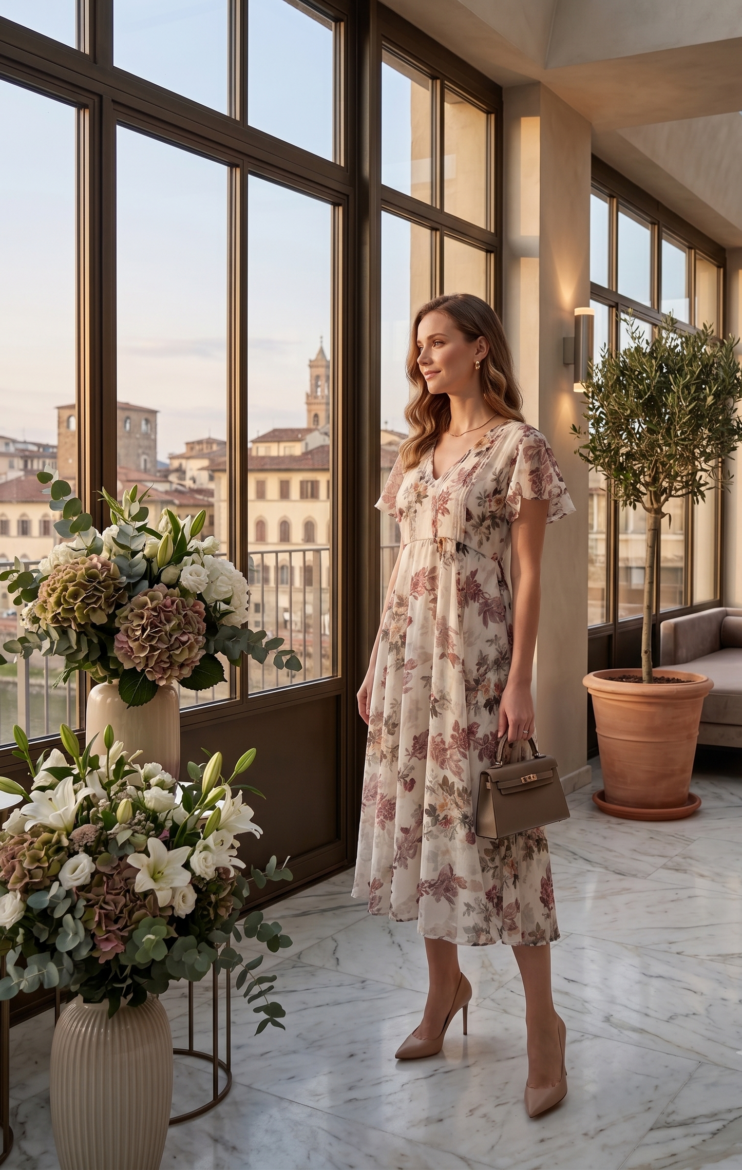 Women Ivory Floral Printed Fit & Flare Midi Dress | Souchii