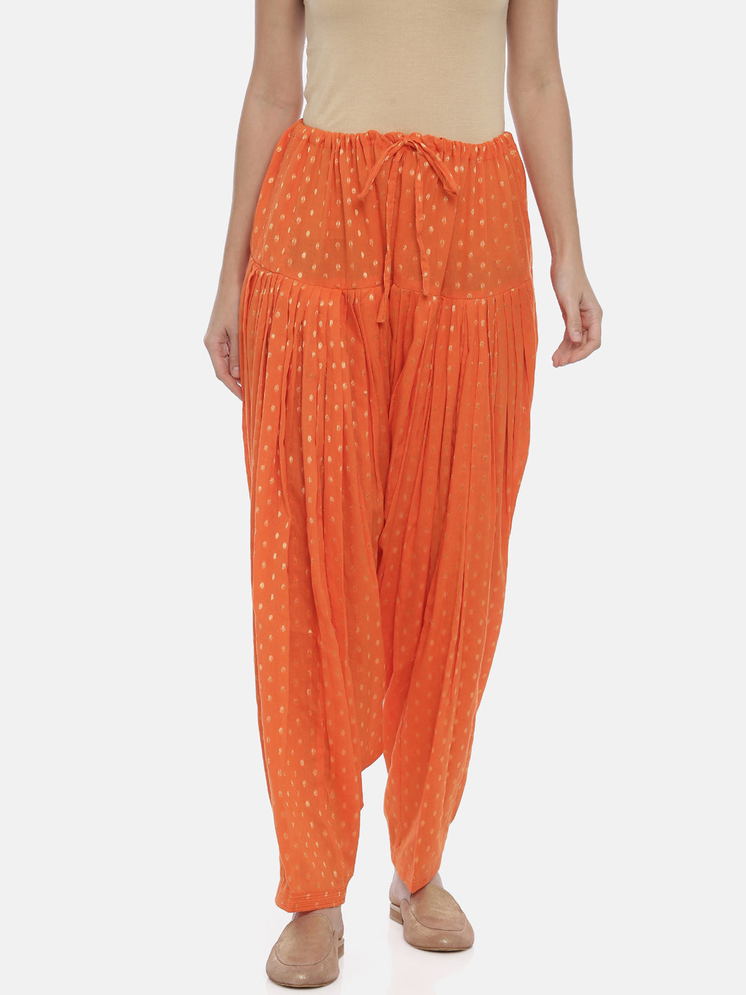 Orange Woven Design Cotton Patiala | Souchii