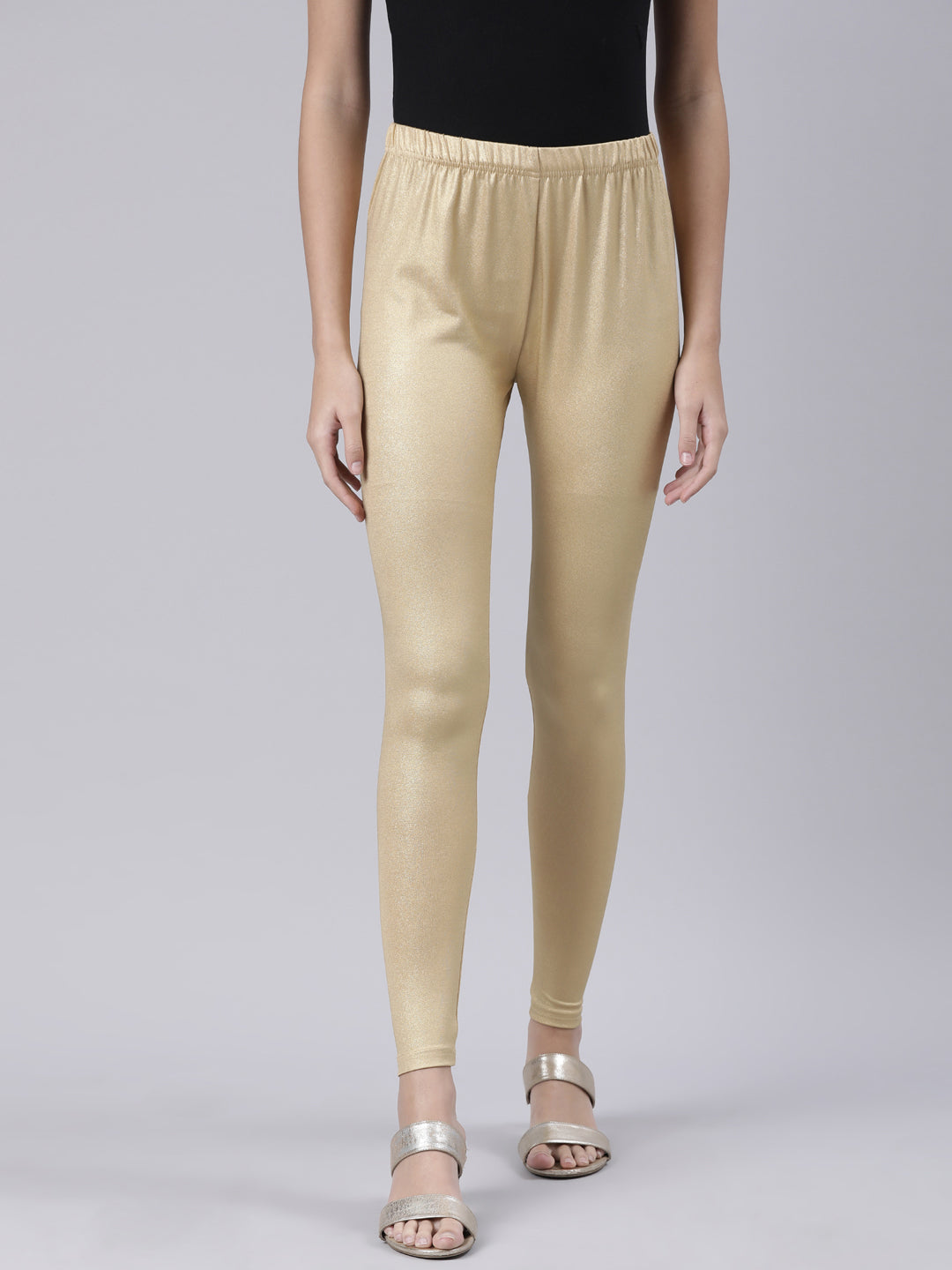 Gold Solid Ankle-Length Leggings for Women