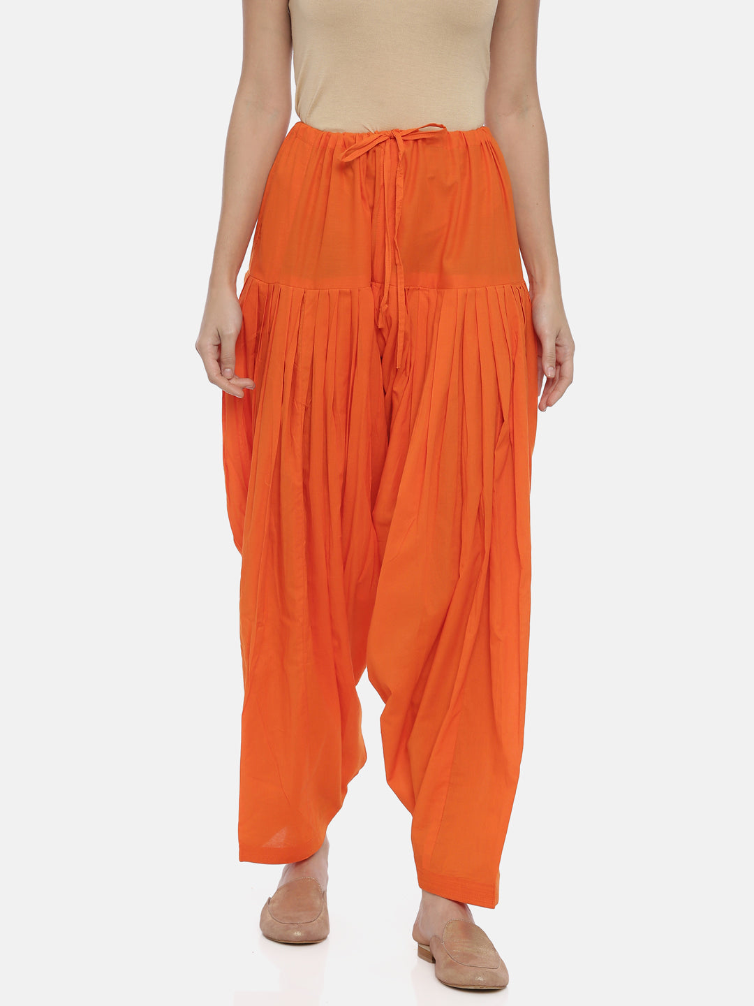 Orange Cotton High-Rise Patiala Pants