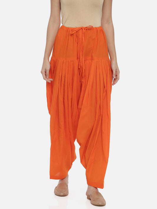 Orange Cotton High-Rise Patiala Pants