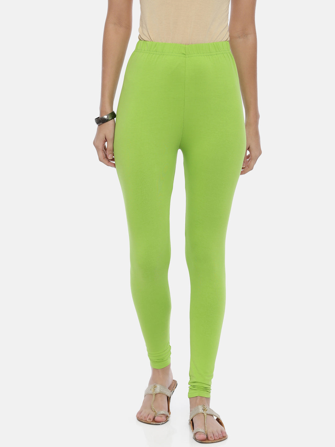 Lime Green Solid Ankle-Length Leggings for Women
