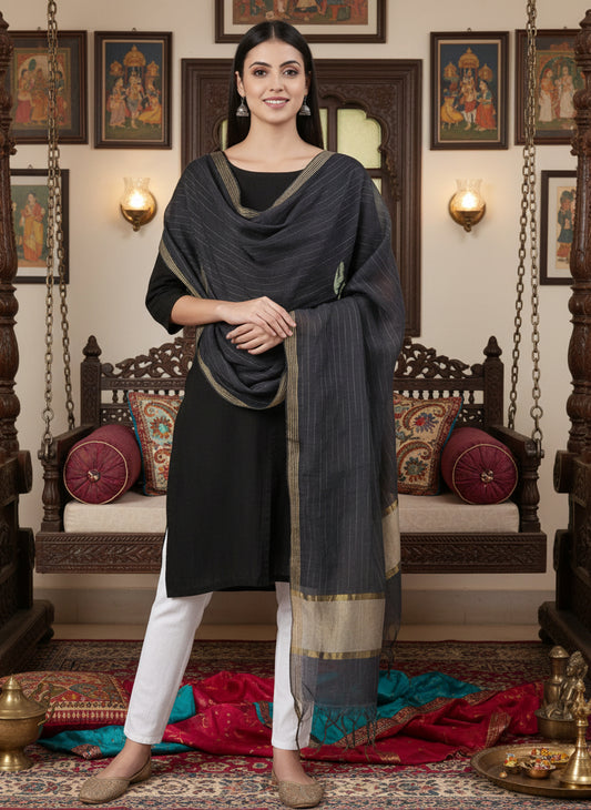 Navy Blue Silk Blend Dupatta | Souchii