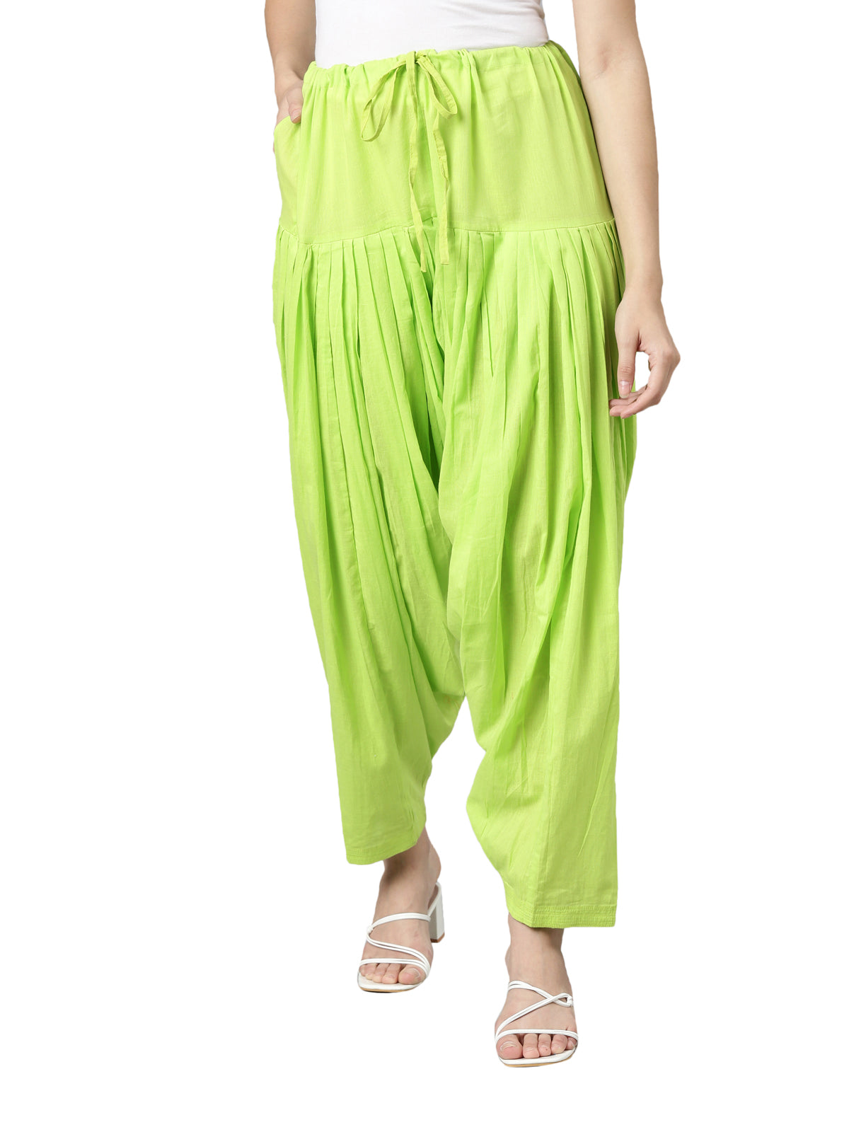 Lime Green High-Rise Loose Fit Pure Cotton Patiala | Souchii