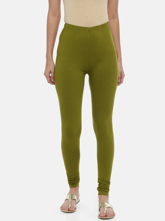 Olive Green Cotton Viscose Churidar Leggings for Women | Souchii