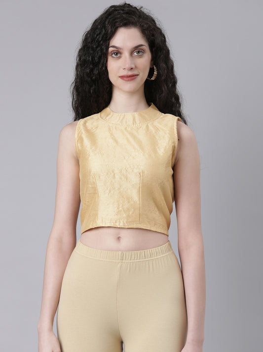 Beige Dupion Silk Sleeveless Blouse | Souchii