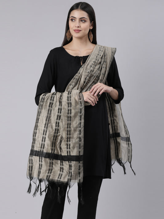Grey and Black Cotton Blend Duppatta | Souchii