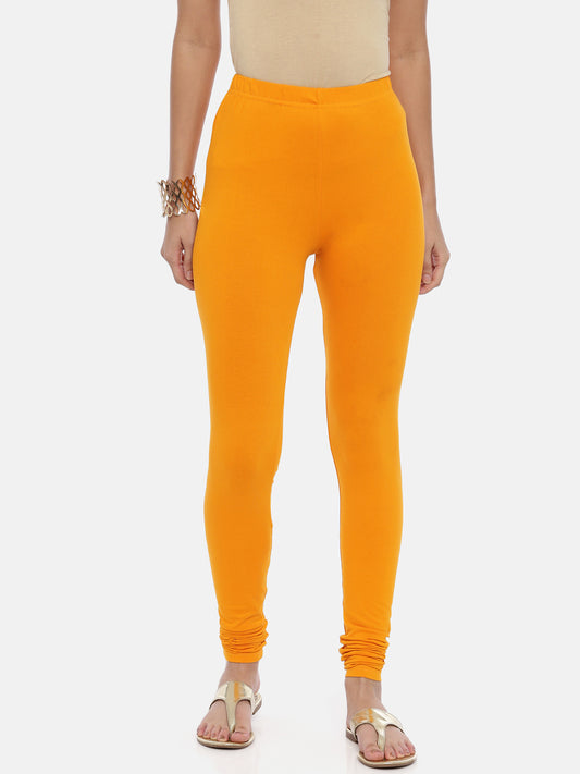 Mustard Yellow Cotton Viscose Churidar Leggings for Women | Souchii