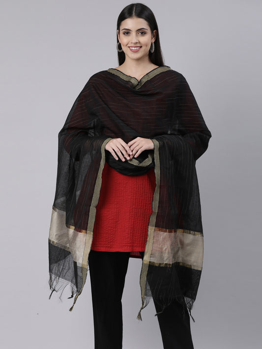 Grey and Black Silk Blend Duppatta | Souchii