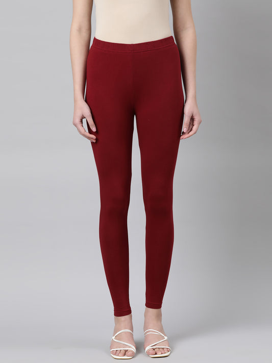 Maroon Solid Ankle-Length Leggings for Women | Souchii
