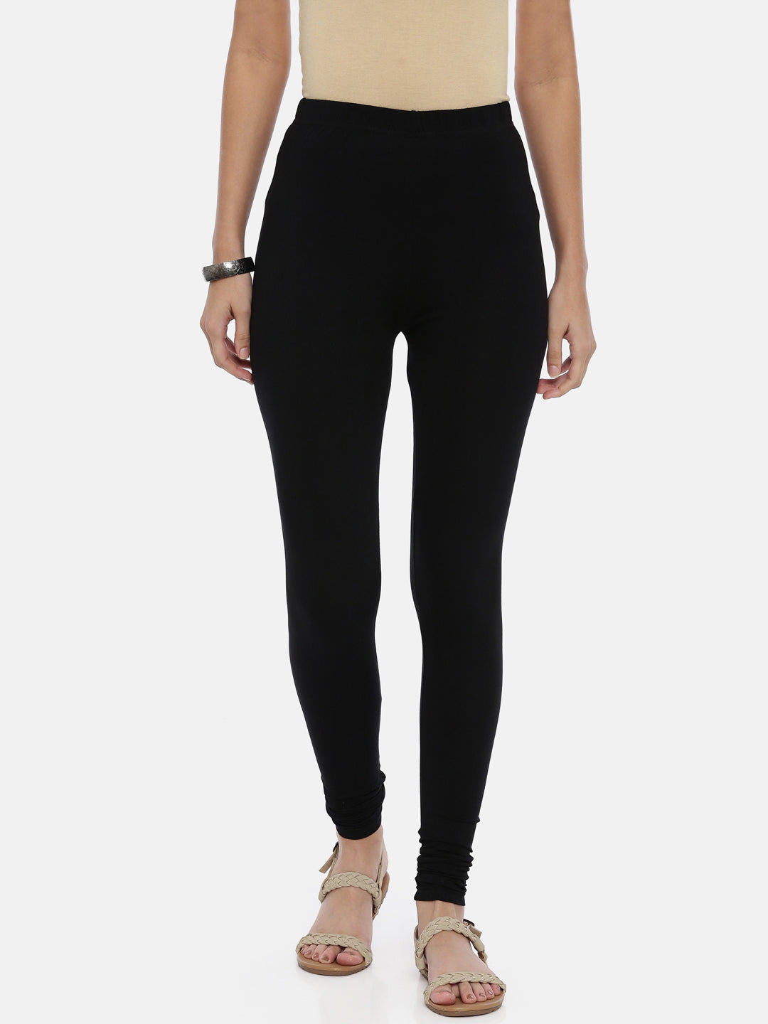 Black Cotton Viscose Churidar Leggings for Women | Souchii