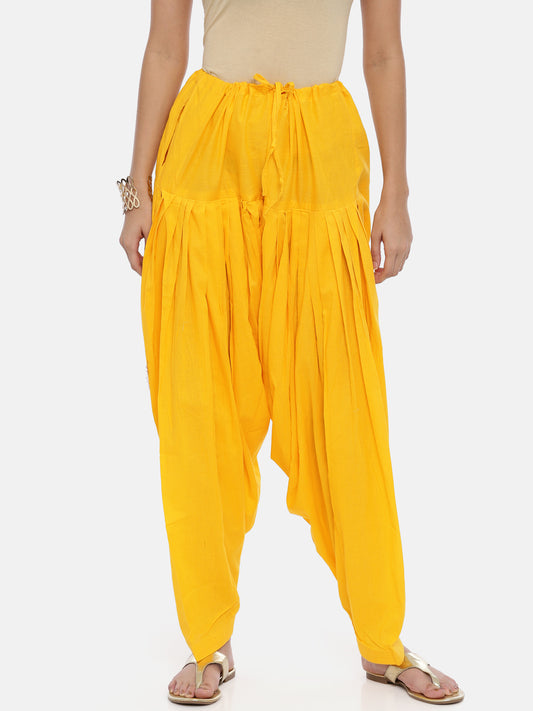 Mustard Cotton High-Rise Patiala Pants | Souchii