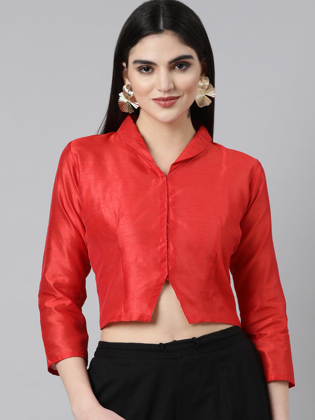 Red Dupion Silk V-Neck Sleeveless Blouse | Souchii