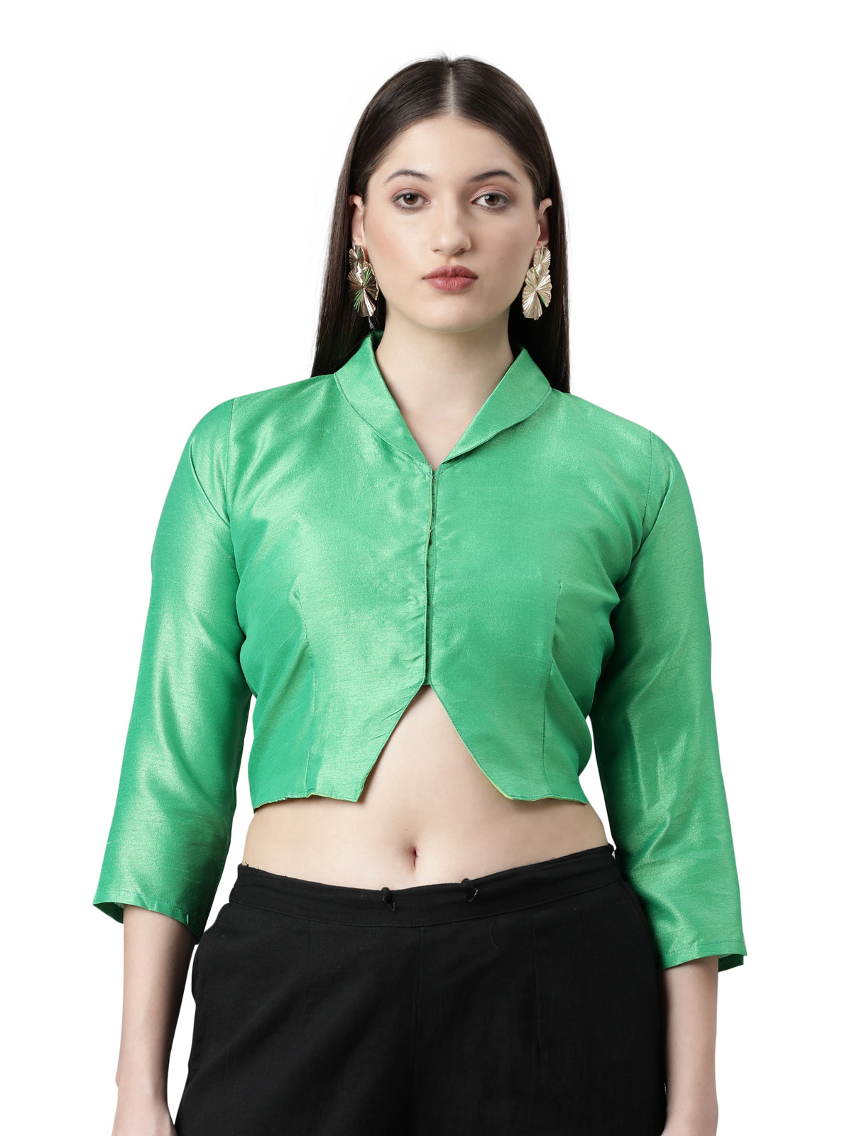 Green Dupion Silk Blouse with Tie-Up Detail | Souchii