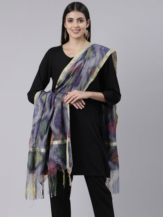 Shades of Blue Ikkat print Raw Silk Duppatta | Souchii