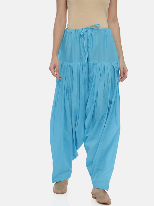 Blue Cotton High-Rise Patiala Pants