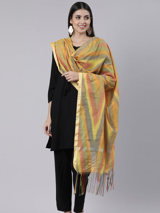 Geometric Ikat Woven Dupatta with Zari & Tasselled Border | Souchii