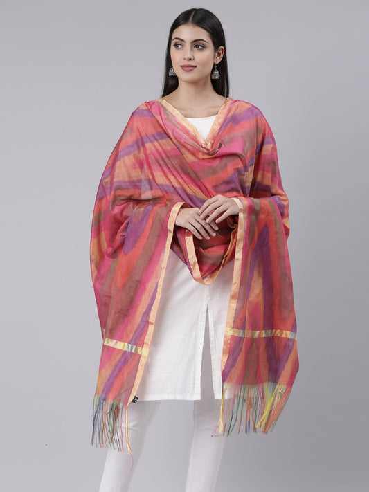 Pink Ikkat Print Raw Silk Duppatta | Souchii