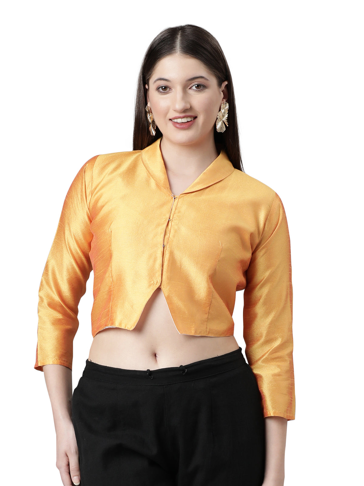 Yellow Dupion Silk Blouse with Shirt Collar | Souchii