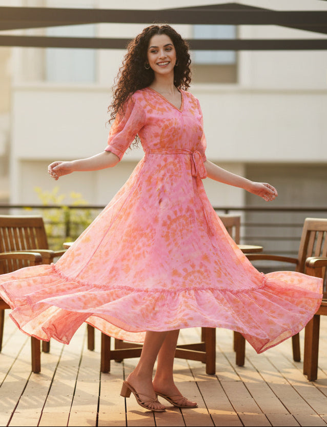 Women Printed V-Neck Fit And Flare Maxi Dress|Souchii