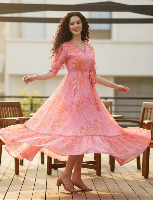 Women Printed V-Neck Fit And Flare Maxi Dress|Souchii