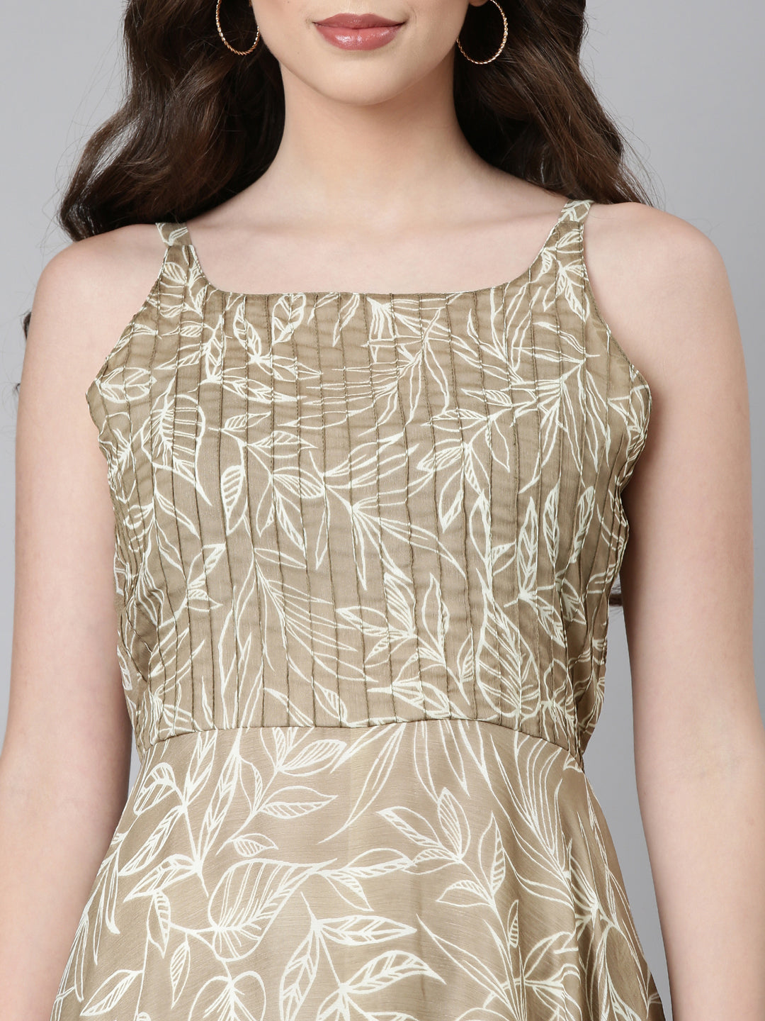 Midi Dress – Beige Floral Print Fit & Flare | Souchii